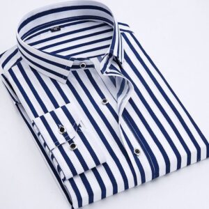 Men's Dress Shirt Maroon Light Yellow Light Blue Long Sleeve Plaid _ Striped _ Chevron _ Round Turndown All Seasons Wedding Office Career Clothing Apparel