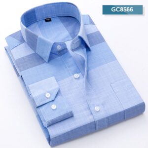 Riolio New Brand Shirts Men Long Sleeve Formal Classic Plaid Casual Soft Comfortable Single Pocket Button Down Youthful Camisa Social - GC8515 _ 40 is Asian Size L